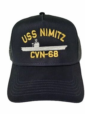 USS Nimitz CVN-68 Baseball Cap Hat Mesh Snapback Blue Embroidered US Navy